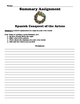 Preview of Spanish Conquest of the Aztecs Summary Worksheet