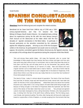 Preview of Spanish Conquistadors - Primary Source, Questions, Writing Assignment