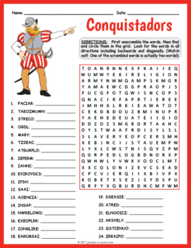 spanish conquistadors word search by puzzles to print tpt