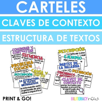 Preview of Spanish Context Clues + Text Structure Posters! Claves de contexto y estructuras