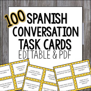 Preview of Spanish Conversation Editable Task Cards Present Tense Speaking Practice
