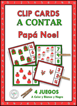 Preview of Spanish Count and Clip Cards Christmas Santa Claus A Contar Papá Noel Navidad