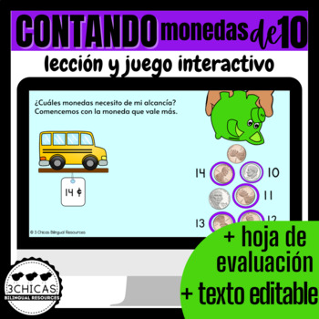 Preview of Spanish Counting Coins Dimes Digital Game Contando Monedas de 10 Juego Editable