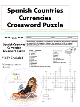 Spanish Countries Currencies Crossword Puzzle by Senora Caribena