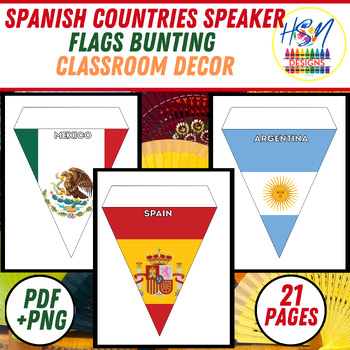 Preview of Spanish Countries Speaker Flags banner Bunting, Hispanic Heritage Month