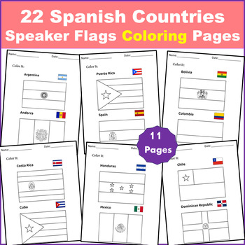 Preview of Spanish Countries Speaker Flags, Coloring Pages - Hispanic Heritage Month
