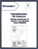 Spanish Crossword, Family Vocabulary, Spanish 1