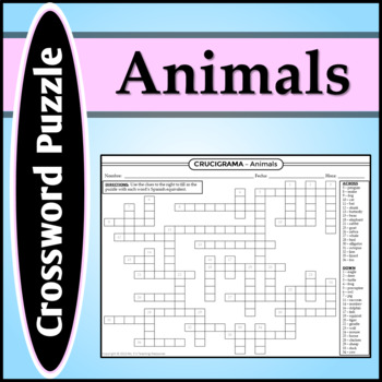 Spanish Crossword Puzzle Animals by Ms Zs Teaching Resources TPT