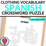 Spanish Clothing Vocabulary Words Crossword Puzzle - La Ro