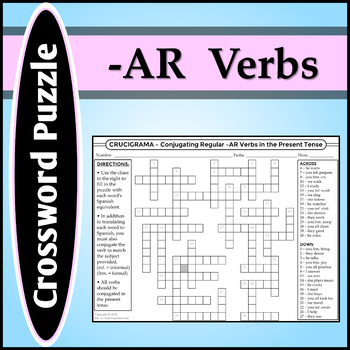 Preview of Spanish Crossword Puzzle - Conjugating Regular -AR Verbs in the Present Tense