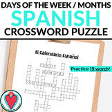 Spanish Days of the Week, Months Crossword Puzzle - Calend