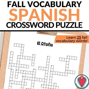 Preview of Spanish Fall / Autumn Vocabulary Words Crossword Puzzle - El Otoño Worksheet