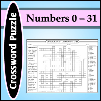 Preview of Spanish Crossword Puzzle - Numbers 0-31