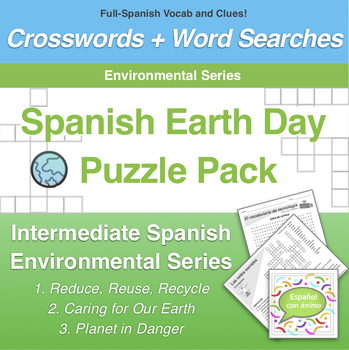 Preview of Spanish Environmental Vocabulary Crosswords/Word Search Puzzle Pack