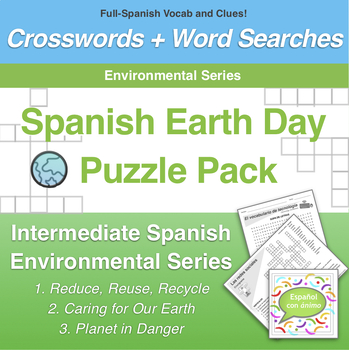 Preview of Spanish Environmental Vocabulary Crosswords/Word Search Puzzle Pack #2