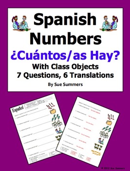 Preview of Spanish Numbers Cuantos Hay and Classroom Objects Worksheet - How Many?