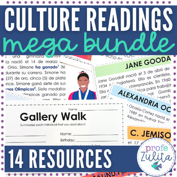 Preview of Spanish Culture Readings & Gallery Walk Celebration Bundle - 14 Resources