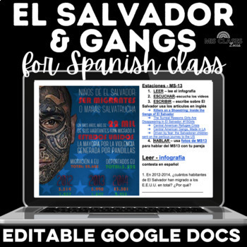 Preview of Spanish Culture Stations El Salvador & Gangs Spanish Class Digital Sub Plans