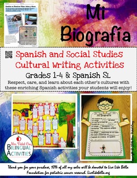 Preview of Spanish Cultures & Social Studies Writing Unit : Mi Biografía Grades 1-4