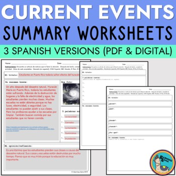 Preview of Current Events Worksheets Spanish