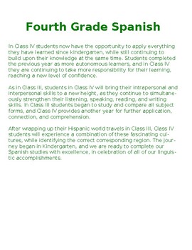 Preview of Spanish Curriculum for Fourth Grade