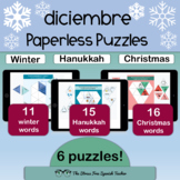 Spanish DIGITAL Puzzles December Christmas Hanukkah Winter
