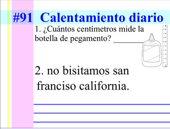 Preview of Second Grade Spanish Daily Warm-up #2 (Calentamiento Diario #2)