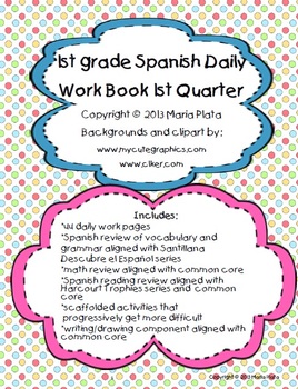 Preview of 1st grade Spanish Daily Work book- 1st Quarter