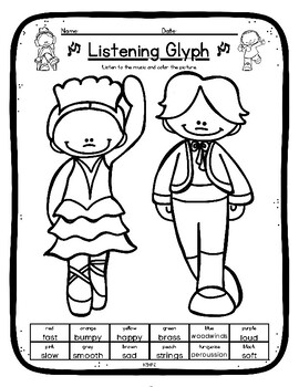 Preview of Spanish Dancers Listening Glyph Elements of Music Coloring Worksheet Activity