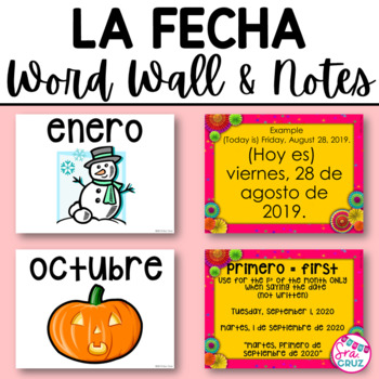 Preview of Spanish Date La Fecha Vocabulary Word Wall and Notes