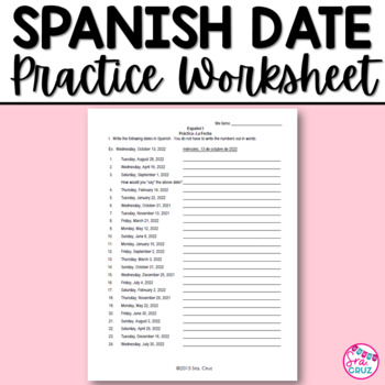 Spanish Date Practice Worksheet by Sra Cruz | Teachers Pay Teachers