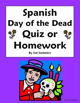 Preview of Spanish Day of the Dead / Dia de los Muertos Quiz or Homework