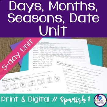 Preview of Spanish Days, Months, Seasons, Date Unit - día, mes, estación, fecha