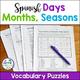 Spanish Days, Months, and Seasons Vocabulary Puzzles