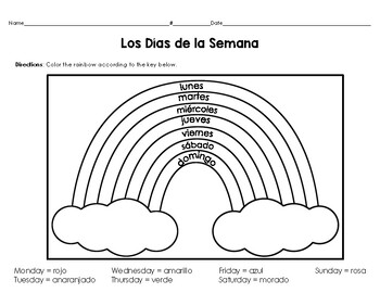 Lettering In Spanish Days Of The Week Monday Tuesday Wednesday