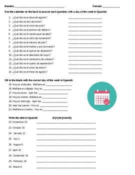 SPANISH Days of the Week Worksheets - Superstar Worksheets