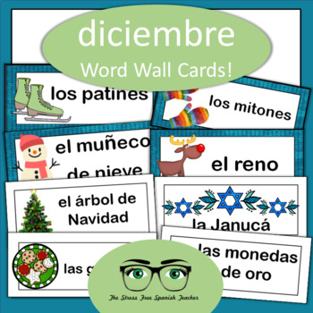 Preview of Spanish December DICIEMBRE Word Wall Cards