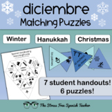 Spanish December Matching Vocabulary Puzzles! Winter, holi
