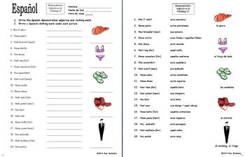 Adjectives for Clothes Sorting Worksheet / Worksheet Spanish