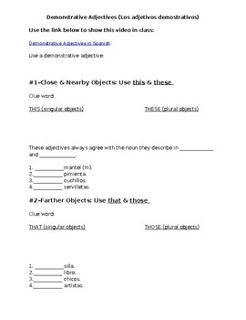 Preview of Spanish Demonstrative Adjectives: Guided Notes and Video Link
