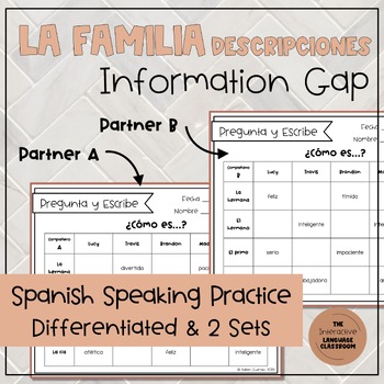Preview of Spanish Descriptions Speaking Activity - La Familia Info Gap - Partner Practice
