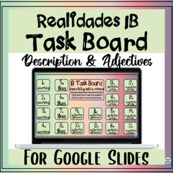 Preview of Spanish Descriptions and Adjectives Digital Task Board | Realidades 1B