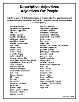 Preview of Best Seller Spanish Descriptive Adjectives for People Packet