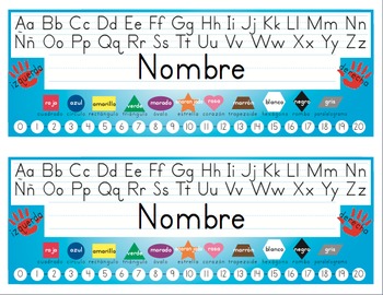 Preview of Spanish Desk Name Tags 8.5x11 in Microsoft Word (Multicolor and Editable)