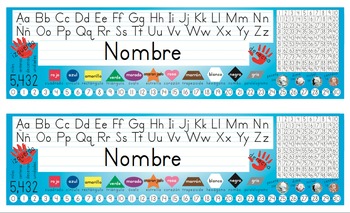 Preview of Spanish Desk Name Tags 8.5x14 in Microsoft Word (Multicolor and Editable)