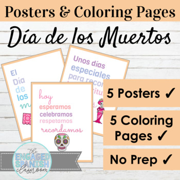 Preview of Spanish Day of the Dead Posters and Coloring Pages | Día de los Muertos