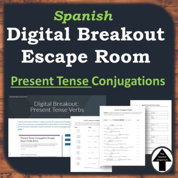 Preview of Spanish Digital Breakout Escape Room Present Tense Verbs No Prep Lesson