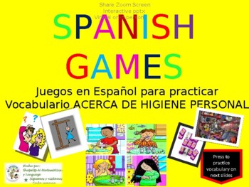 Preview of Free Spanish Digital Games  / Practica Vocabulario Higiene con 4 Juegos PPTX