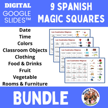 Preview of Spanish Digital Magic Squares Vocabulary Bundle (Google Slides™)