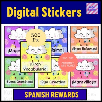 Preview of Spanish Digital Reward Motivational Merit Stickers - Google / See Saw - Cloud
